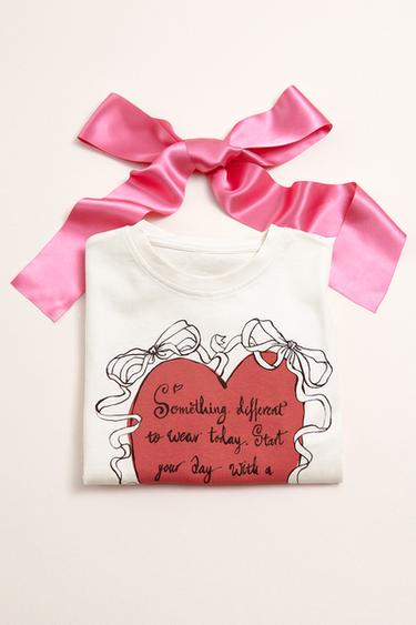 Zara PRINTED T-SHIRT - Ecru