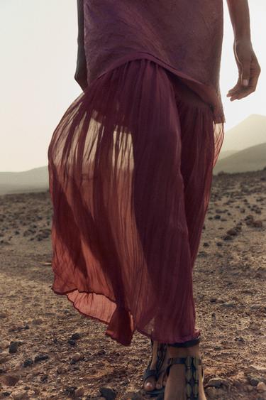 Zara PLEATED COMBINATION MIDI DRESS - MARSALA