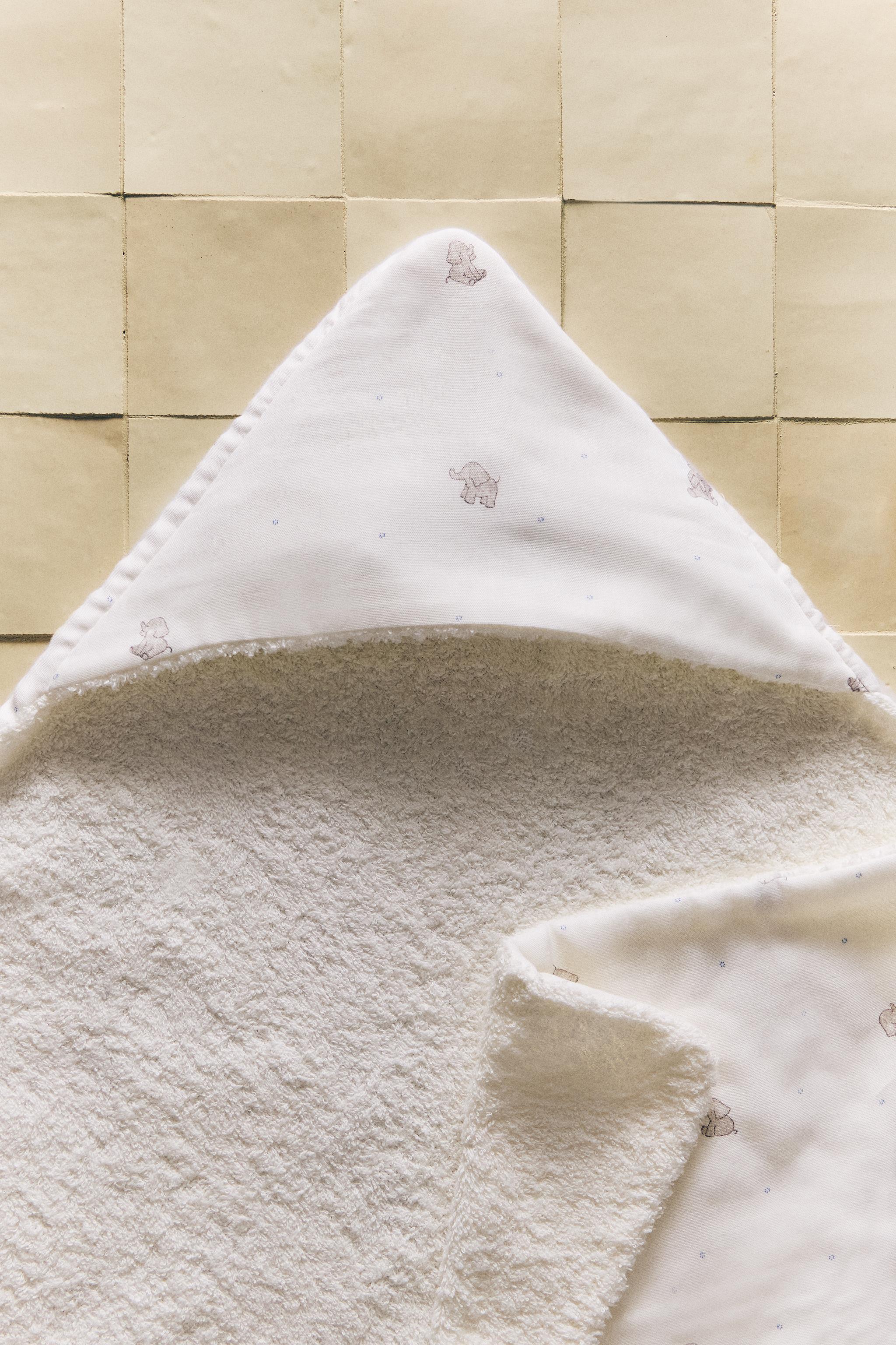 SERVIETTE DE BAIN CAPUCHE BÉBÉ ÉLÉPHANTS