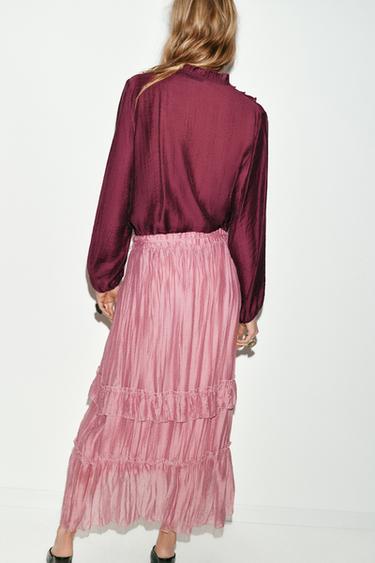 RUFFLED MIDI SKIRT - MARSALA by Zara - Image 5