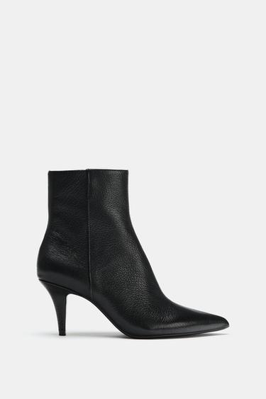 LEATHER HEELED ANKLE BOOTS - Black by Zara