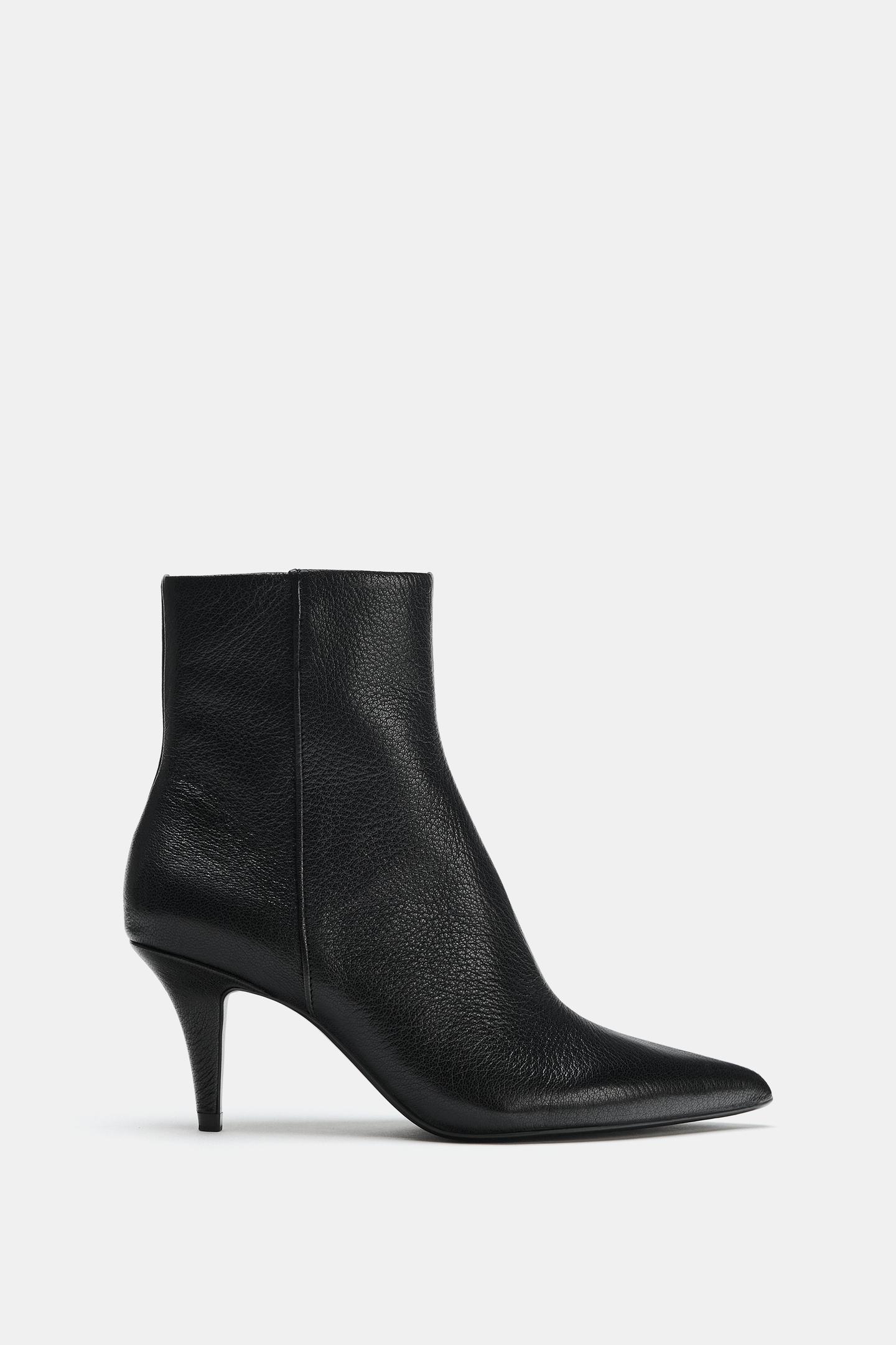 Женские ботинки Zara Leather Heeled Ankle, цвет: Чёрный — фото 3