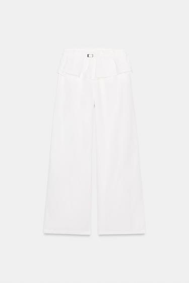 Zara OVERLAPPING WAIST NYLON PANTS - White