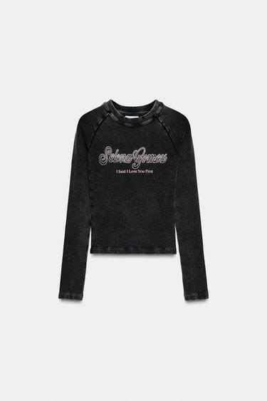 Zara SELENA GOMEZ 羅紋 T 恤 - 煤灰色