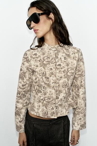 BLUSÃO Z1975 DENIM COM ESTAMPADO FLORAL - Estampado da Zara