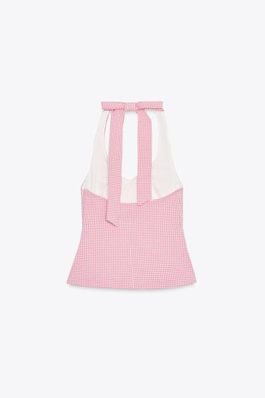 TOP HALTER NŒUD DOS - Rose / Blanc de Zara - Image 1