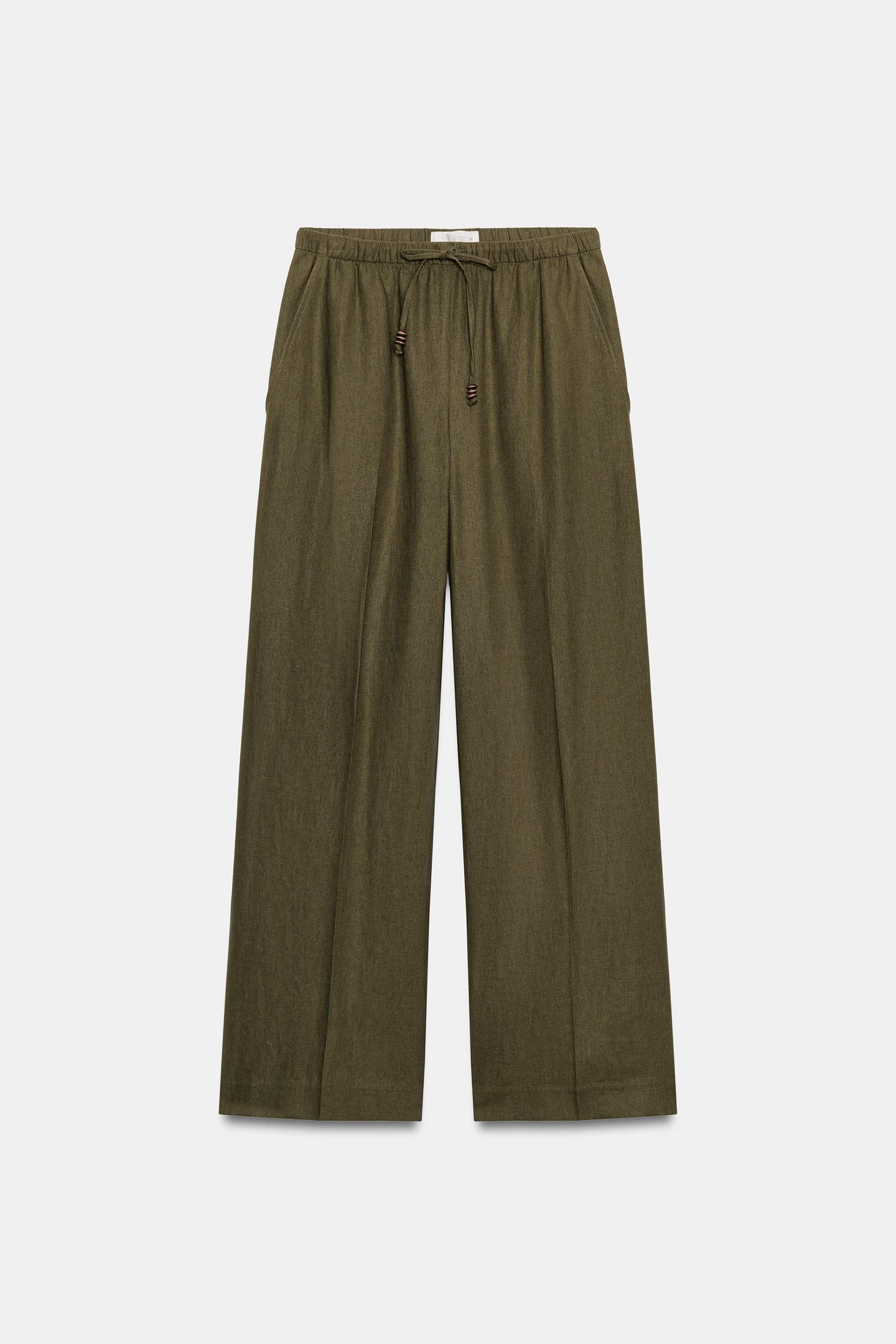 Женские брюки Zara Linen Straight Leg, цвет: Хаки — фото 6