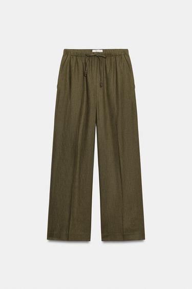 PANTALÓN RECTO CON LINO - Khaki de Zara