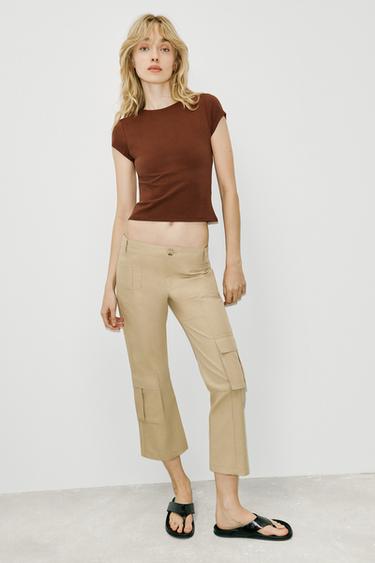 Zara OPEN BACK CROP TOP - taupe brown