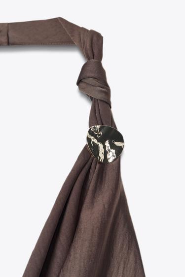 ROBE MIDI SATINÉE ASYMÉTRIQUE - Marron de Zara - Image 8