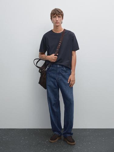 Zara Short-sleeve T-shirt with contrast topstitching - Indigo - Image 0