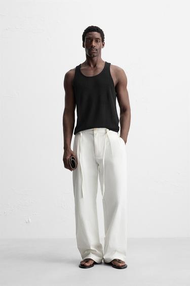 PANTALON COUPE DÉCONTRACTÉE CEINTURE - Écru de Zara