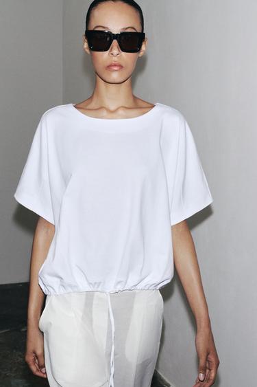 COTTON T-SHIRT WITH TIES - White by Zara