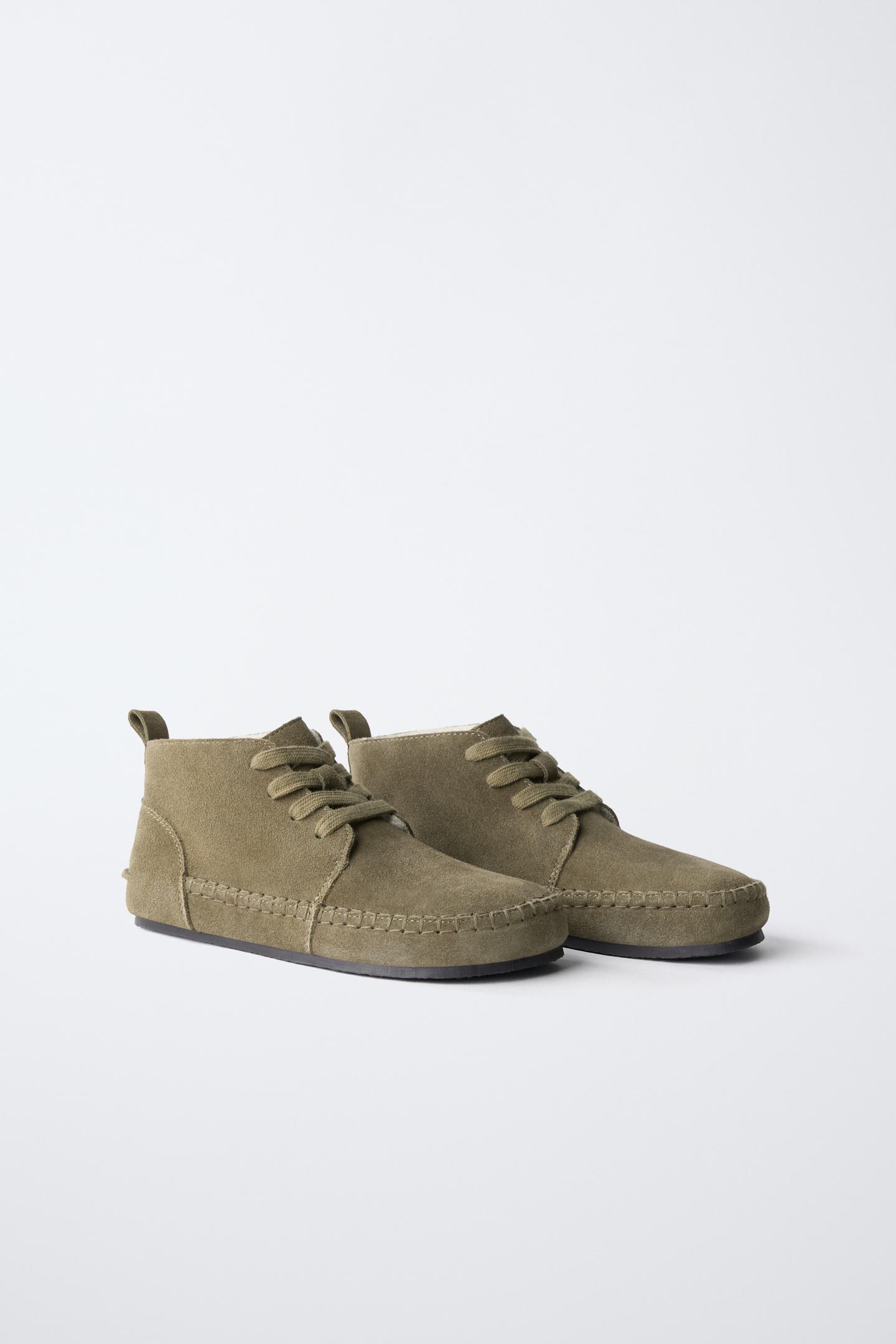 Детские ботинки Zara Leather Barefoot Ankle, цвет: Зелёный — фото 2