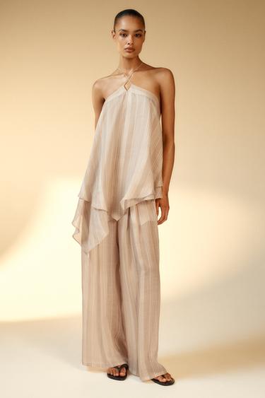 ASYMMETRIC HALTER TOP - Light beige by Zara