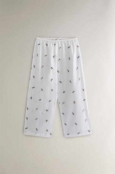 TROUSERS WITH FLORAL EMBROIDERY - White by Zara - Image 0
