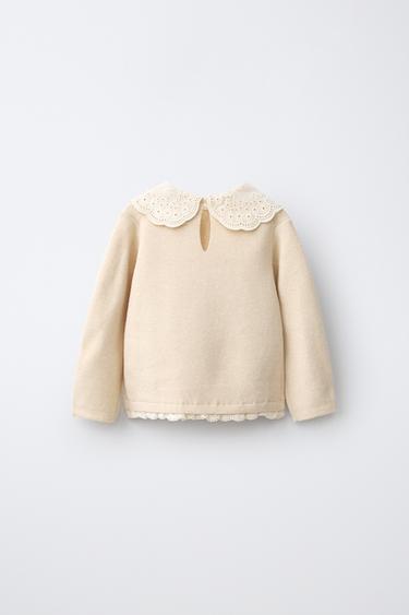 EMBROIDERED COLLAR KNIT SWEATER — Light beige 2