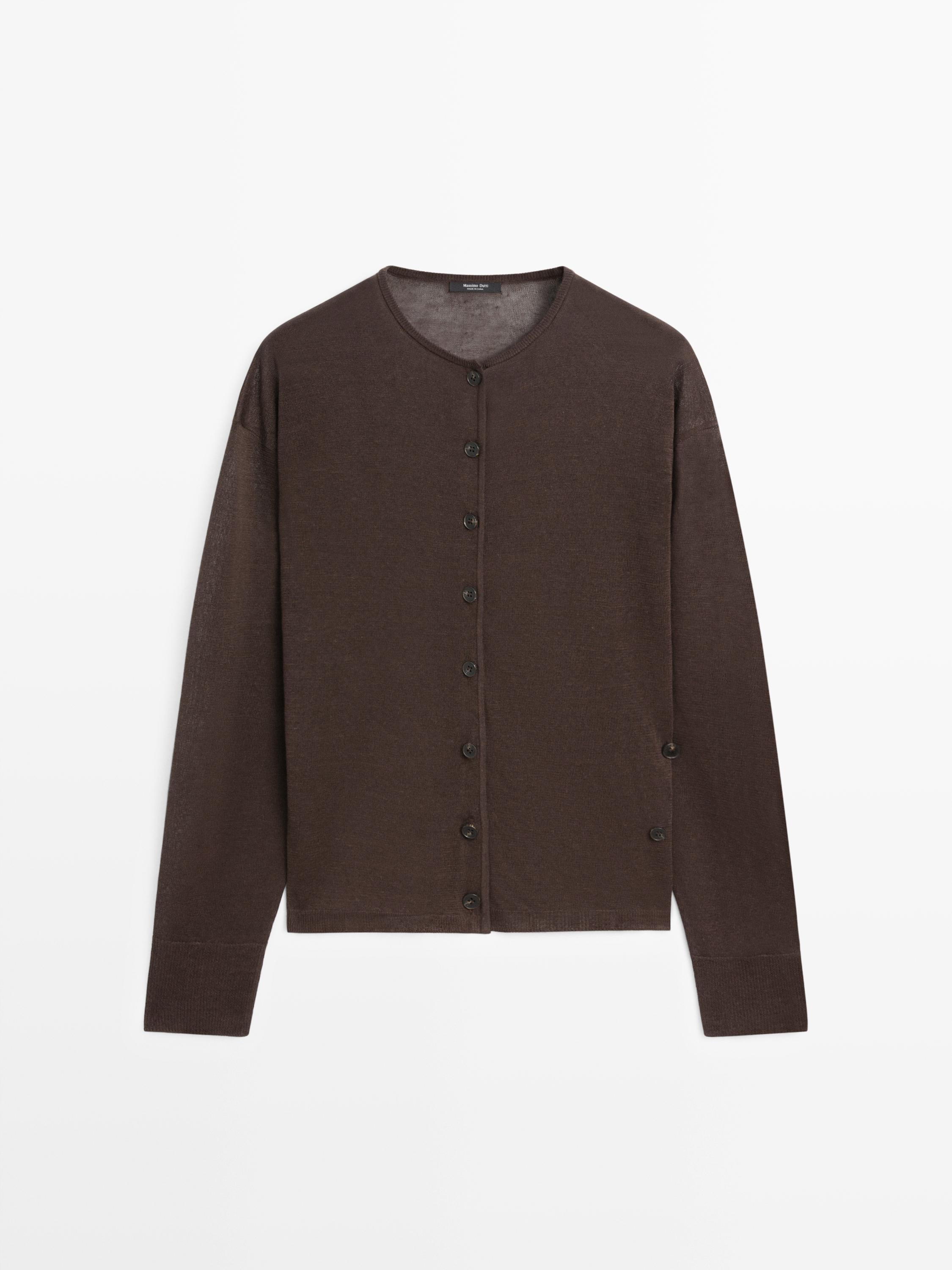 Linen blend cardigan with button detail