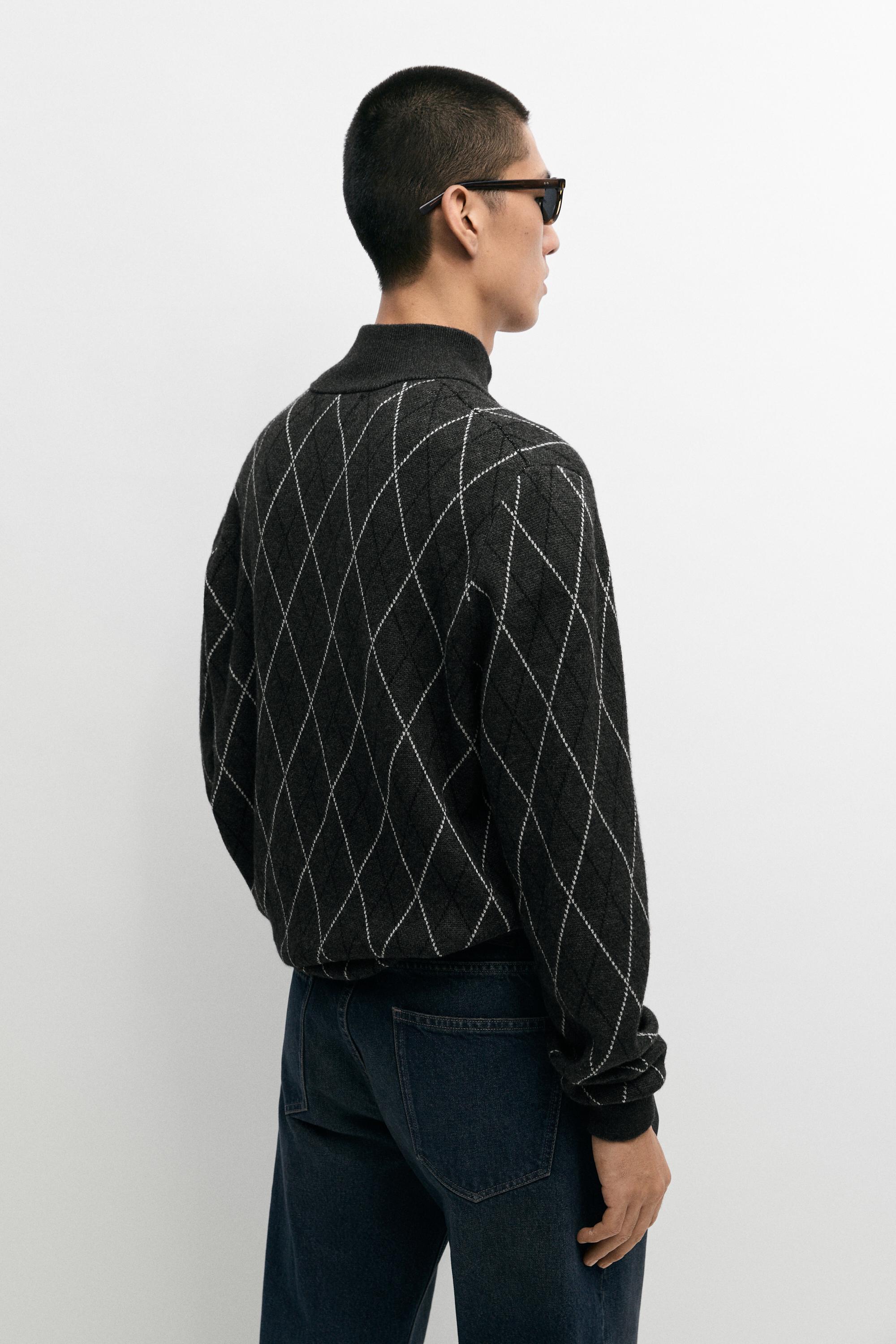 Cardigan en maille à motif losanges, mélange de laine