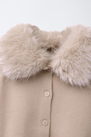 CARDINGAN WITH DETACHABLE FAUX FUR COLLAR - Beige by Zara - Image 3