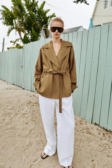 BELTED LINEN BLEND TRENCH JACKET - Oil by Zara