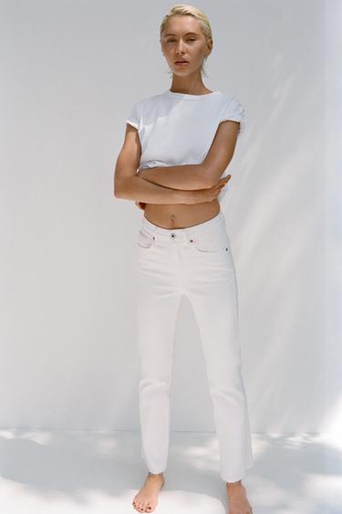 Zara FLARED CROPPED HIGH WAIST TRF JEANS - White