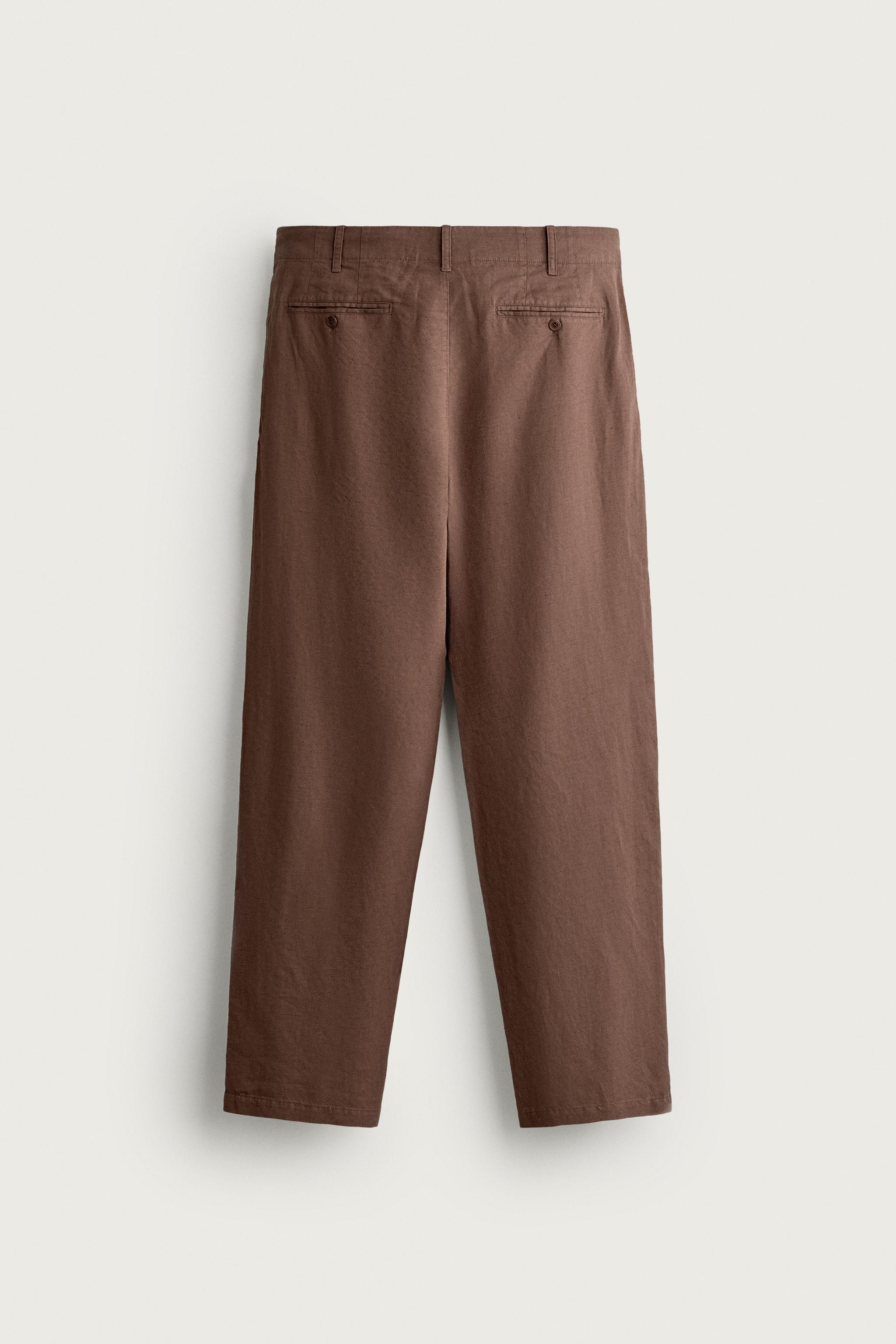 Мужские брюки Zara HEMP AND COTTON RELAXED FIT PANTS — фото 7
