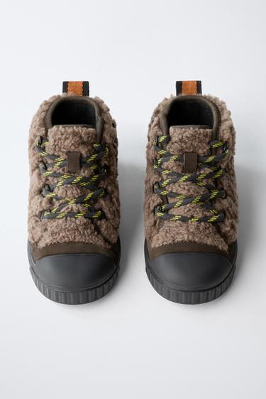 FAUX SHEARLING HIGH-TOP SNEAKERS - Brown by Zara - Image 4