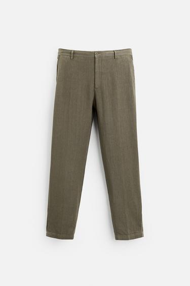 100% LINEN TROUSERS - Light khaki by Zara