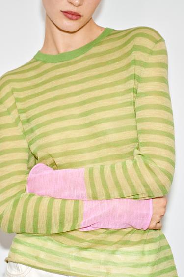 PULLOVER IN MAGLIA A RIGHE - Striscia verde  di Zara