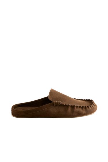 Zara LEATHER MULE LOAFERS - Brown