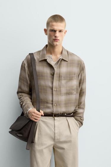 Zara PLAID POCKET SHIRT - Gray / Tan