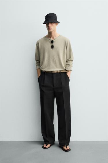 PANTALÓN CROPPED WIDE FIT PLIEGUES - Negro de Zara - Imagen 0