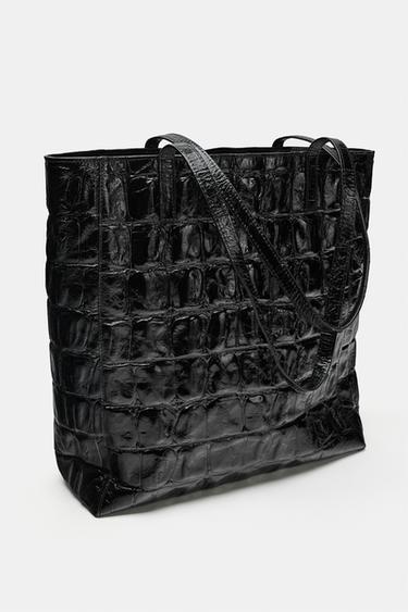 LEATHER PRINT SHOPPER BAG - Black by Zara