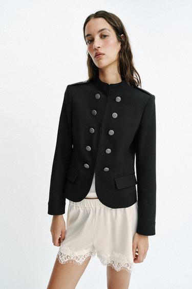 Zara FITTED JACKET WITH SHOULDER PADS AND BUTTONS - Black