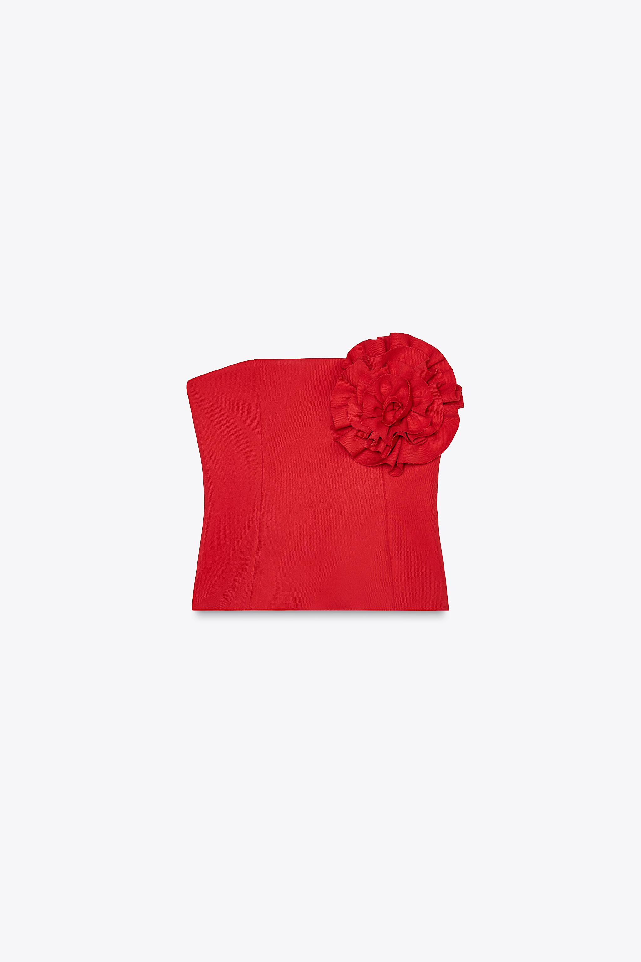 即日発送レッドFlower ribbon tops red FLORAL STRAPLESS TOP - Red | ZARA United States