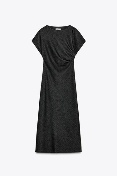 VESTIDO MIDI DRAPEADO - Gris medio de Zara - Imagen 0