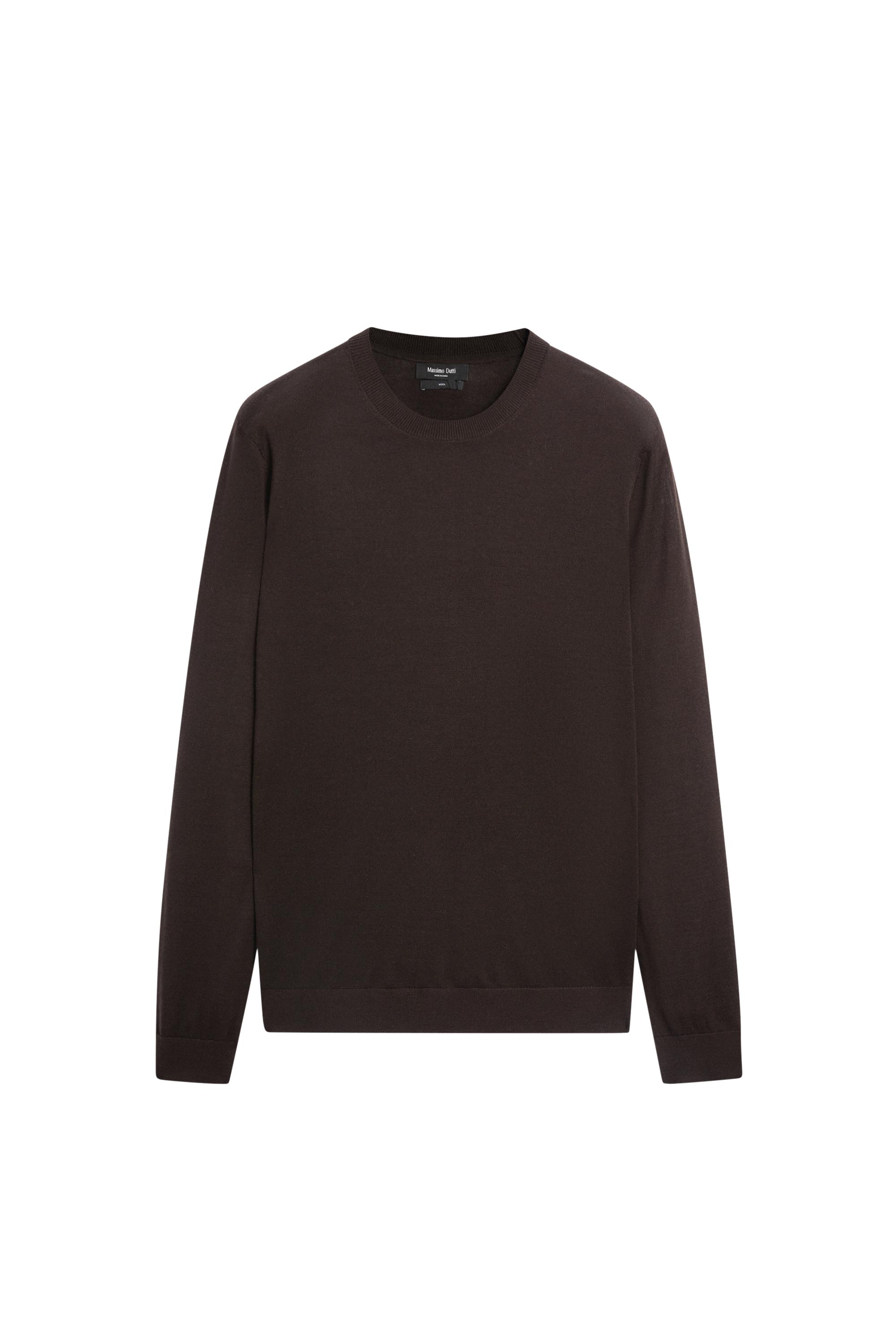 100% merino wool round neck knit sweater — Brown