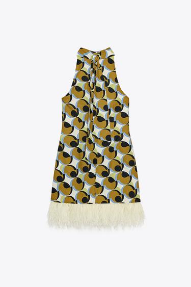 GEOMETRIC FEATHER PRINT MINI DRESS - Beige-pink by Zara - Image 5
