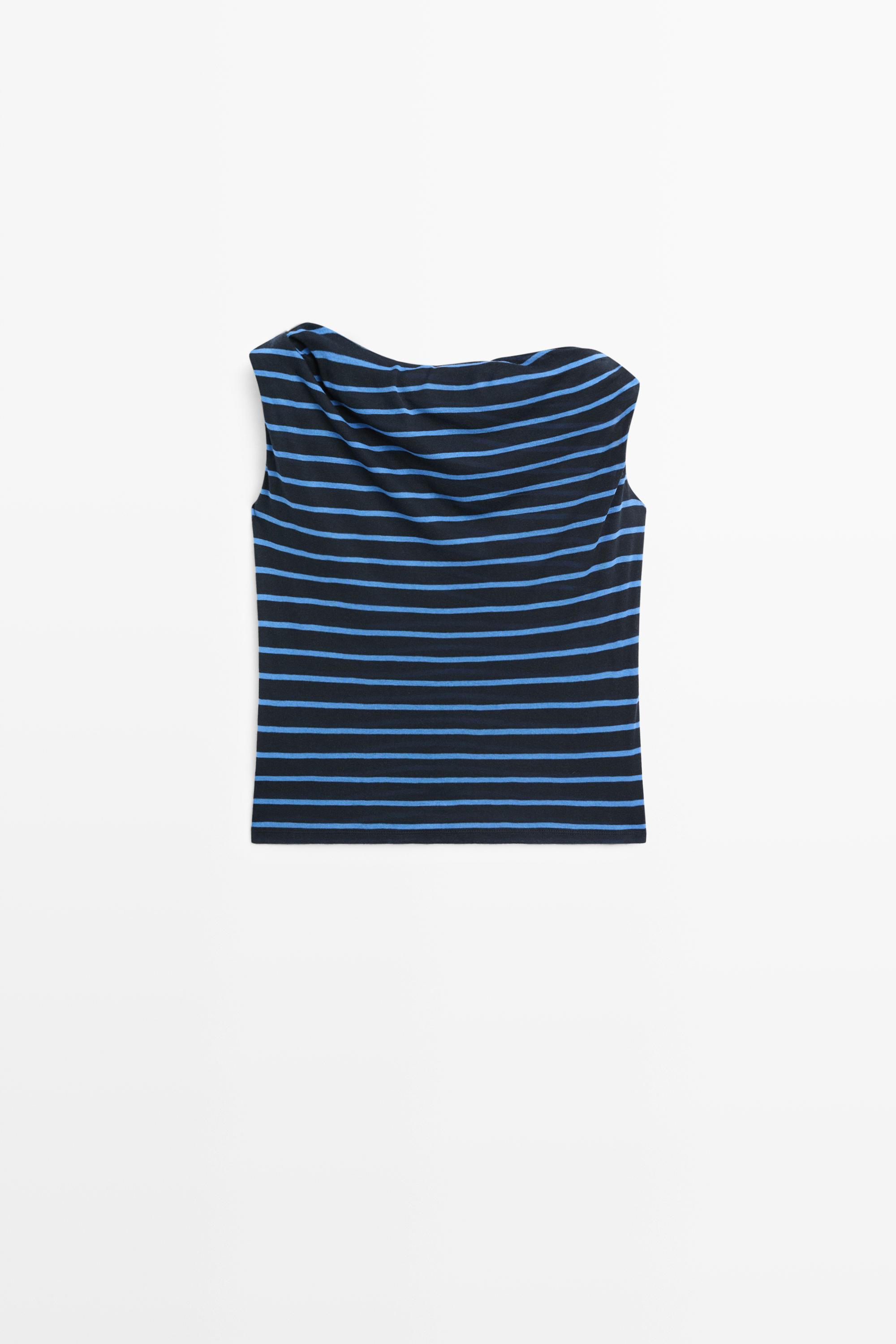 Striped cotton top with draped detail