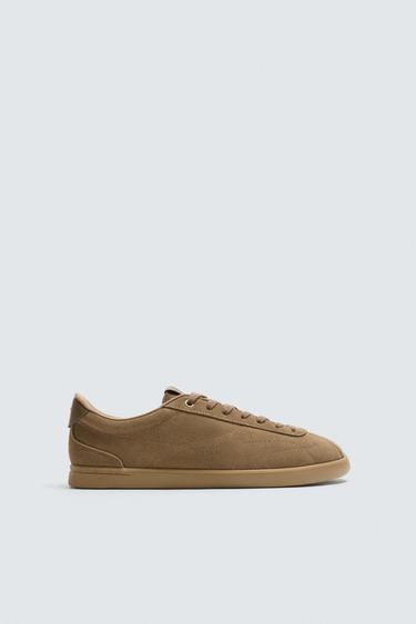 Zara LEATHER SNEAKERS - Brown