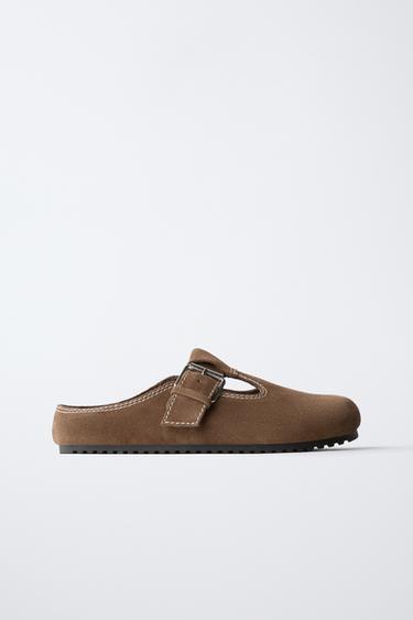 ZUECO PIEL PESPUNTES - Verde Caqui de Zara