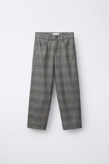 WARM CHECK BARREL TROUSERS - Light beige by Zara