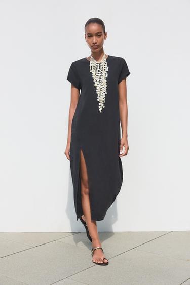 VESTIDO MIDI LAVADO - Carbón de Zara