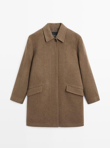 Manteau mi-long poches à rabat en laine mélangée - Vert olive de Zara