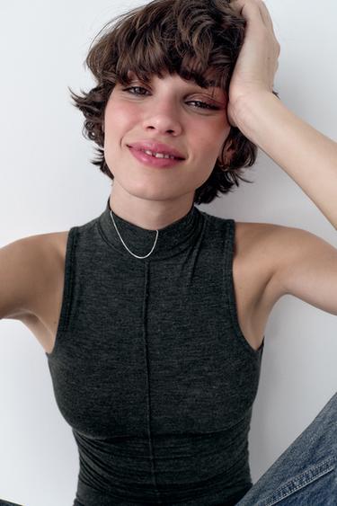 HIGH NECK SEAM BODYSUIT - Dark grey by Zara