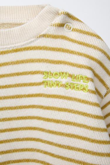 KNIT STRIPED SWEATSHIRT WITH EMBROIDERED TEXT - Ecru by Zara - Image 2