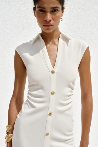 ROBE CHEMISE PIQUÉE - Blanc cassé de Zara - Image 3