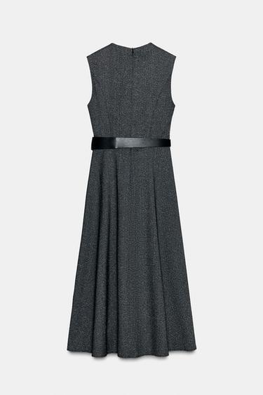 Zara MARLED MIDI BELTED DRESS - Gray marl