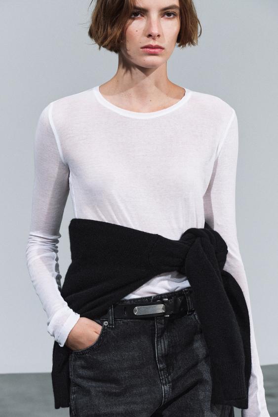 РЕМЕНЬ ИЗ 100% КОЖИ С РЕБРИСТОЙ ПРЯЖКОЙ — ЧЕРНЫЙ от Zara — изображение 0